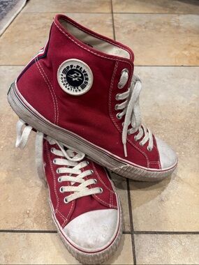 P.F. Flyers man’s  High-Top Canvas Sneakers in Red with White Accents,